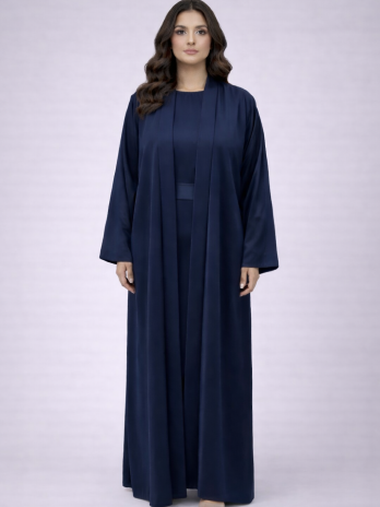 Abaya kimono en satin – bleu marine