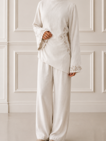 Ensemble brodée haut à nouer et pantalon